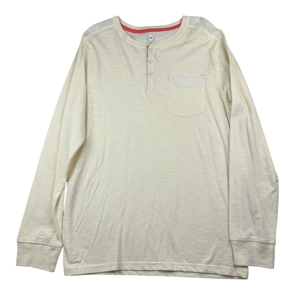 Wonder Nation Shirt Mens 2XL Long Sleeve Henley Pocket Contrast Trim Casual